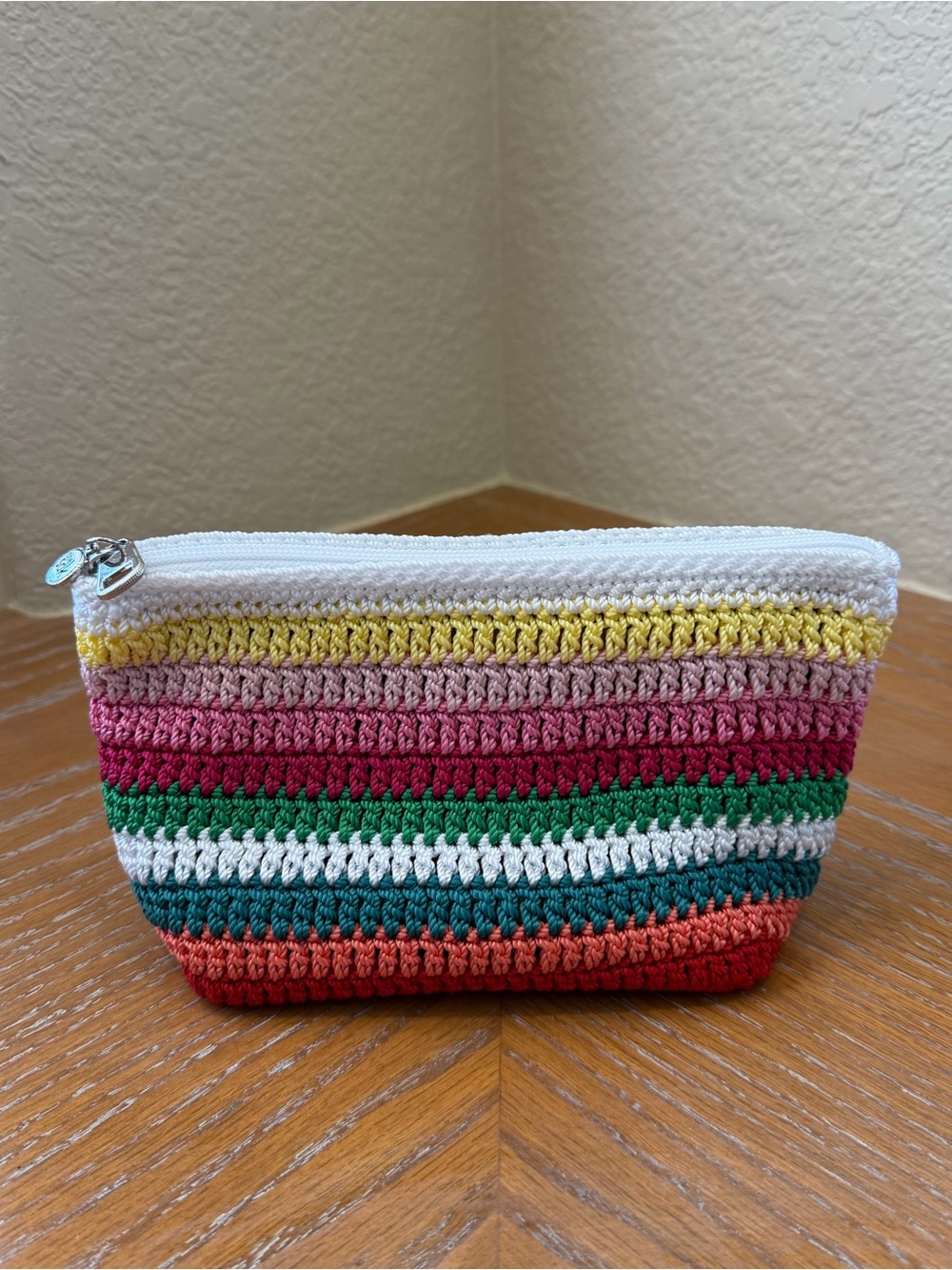 The Sak Essential Striped Rainbow Crochet Cosmetic Bag Pouch
